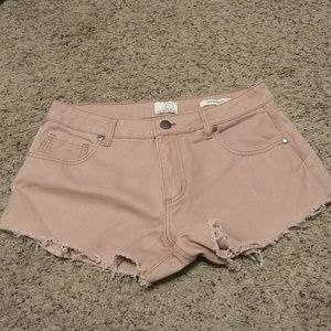 Pink denim short shorts